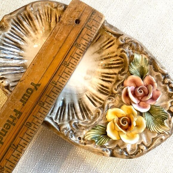 Vintage Capodimonte Oval Dish Ornatr Basket Weave Roses Trinket Candy Dish 9x5.5 - Picture 14 of 16